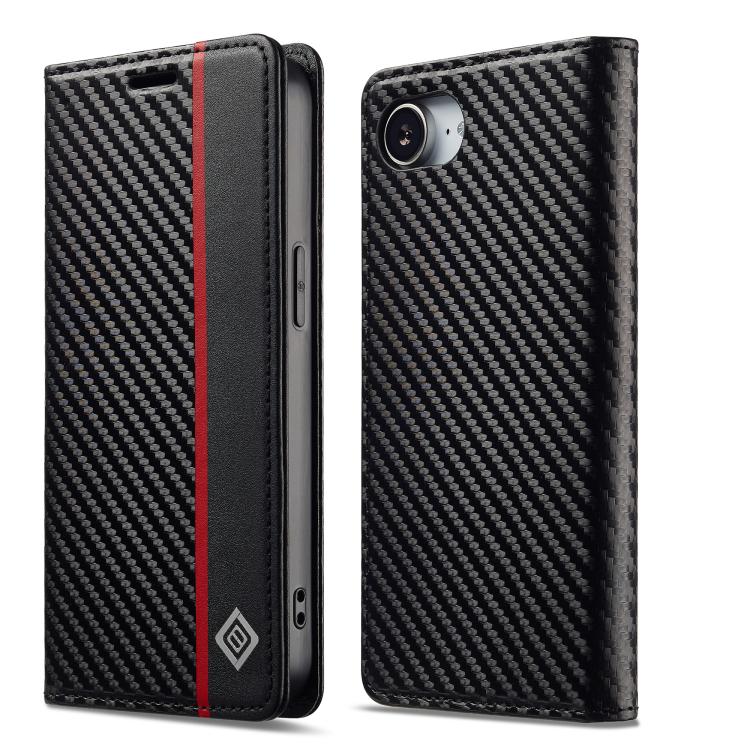 For iPhone 16e LC.IMEEKE Carbon Fiber Leather Phone Case(Vertical Black)