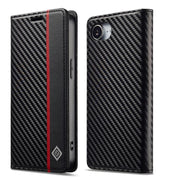 For iPhone 16e LC.IMEEKE Carbon Fiber Leather Phone Case(Vertical Black)