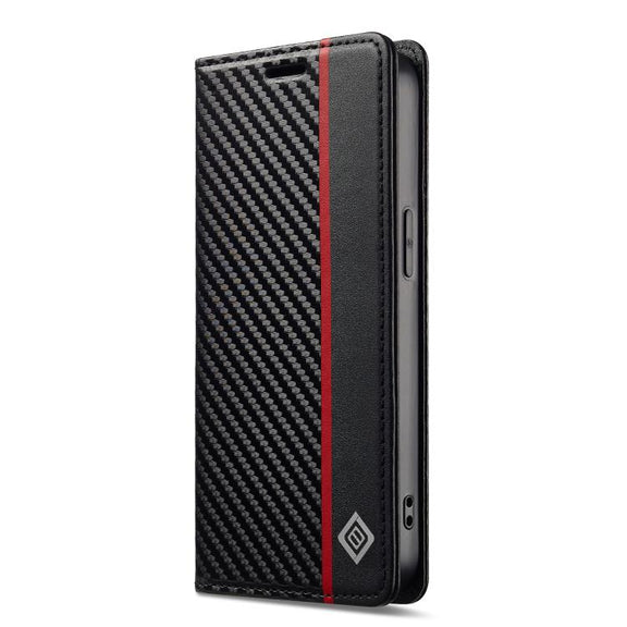 For iPhone 16e LC.IMEEKE Carbon Fiber Leather Phone Case(Vertical Black)