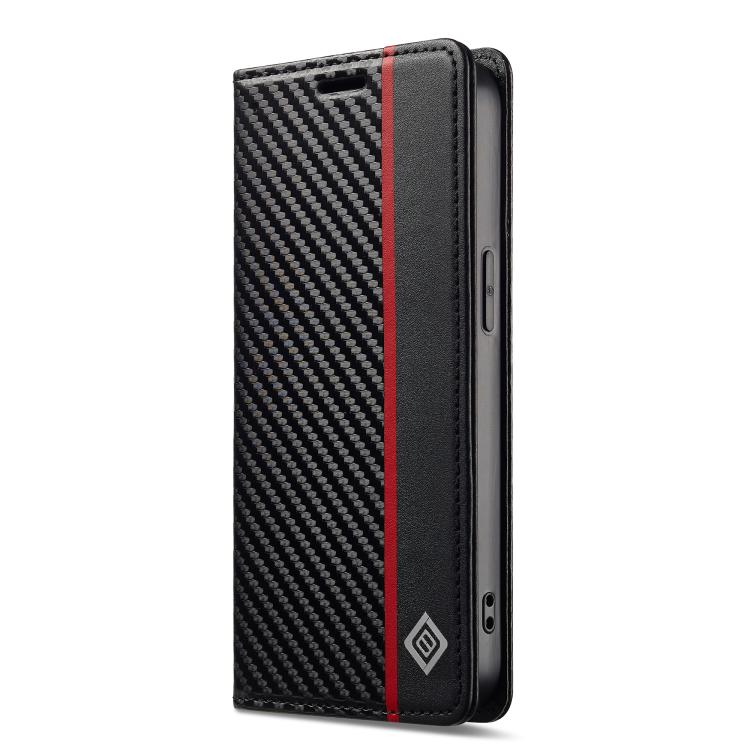 For iPhone 16e LC.IMEEKE Carbon Fiber Leather Phone Case(Vertical Black)