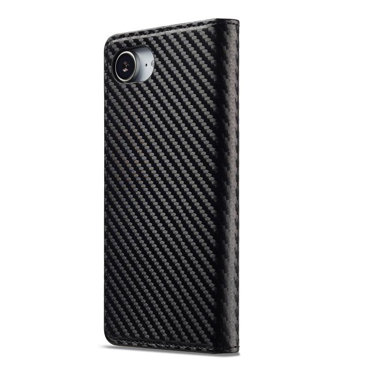 For iPhone 16e LC.IMEEKE Carbon Fiber Leather Phone Case(Vertical Black)