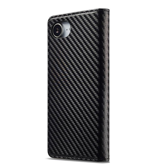 For iPhone 16e LC.IMEEKE Carbon Fiber Leather Phone Case(Vertical Black)