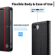 For iPhone 16e LC.IMEEKE Carbon Fiber Leather Phone Case(Vertical Black)
