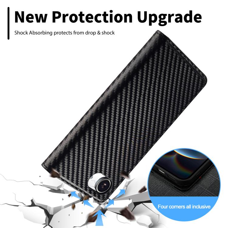 For iPhone 16e LC.IMEEKE Carbon Fiber Leather Phone Case(Vertical Black)