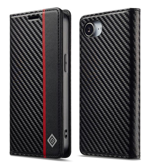 For iPhone 16e LC.IMEEKE Carbon Fiber Leather Phone Case(Vertical Black)