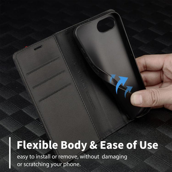 For iPhone 16e LC.IMEEKE Carbon Fiber Leather Phone Case(Vertical Black)