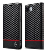 For iPhone 16e LC.IMEEKE Carbon Fiber Leather Phone Case(Horizontal Black)
