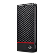 For iPhone 16e LC.IMEEKE Carbon Fiber Leather Phone Case(Horizontal Black)
