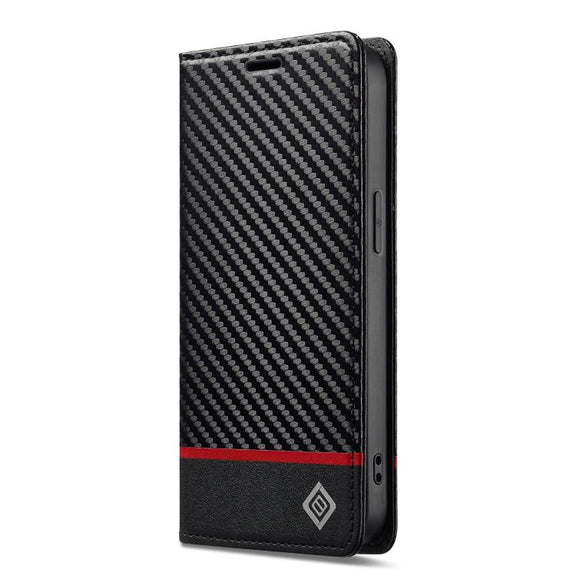 For iPhone 16e LC.IMEEKE Carbon Fiber Leather Phone Case(Horizontal Black)