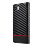 For iPhone 16e LC.IMEEKE Carbon Fiber Leather Phone Case(Horizontal Black)
