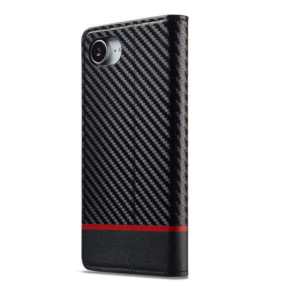 For iPhone 16e LC.IMEEKE Carbon Fiber Leather Phone Case(Horizontal Black)