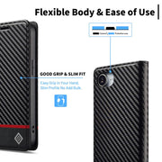 For iPhone 16e LC.IMEEKE Carbon Fiber Leather Phone Case(Horizontal Black)