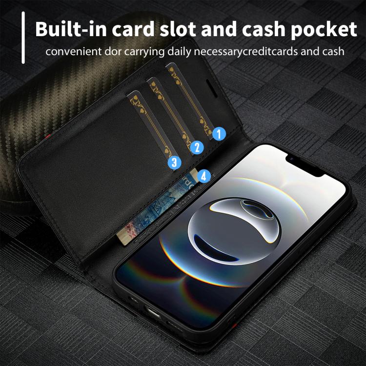 For iPhone 16e LC.IMEEKE Carbon Fiber Leather Phone Case(Horizontal Black)