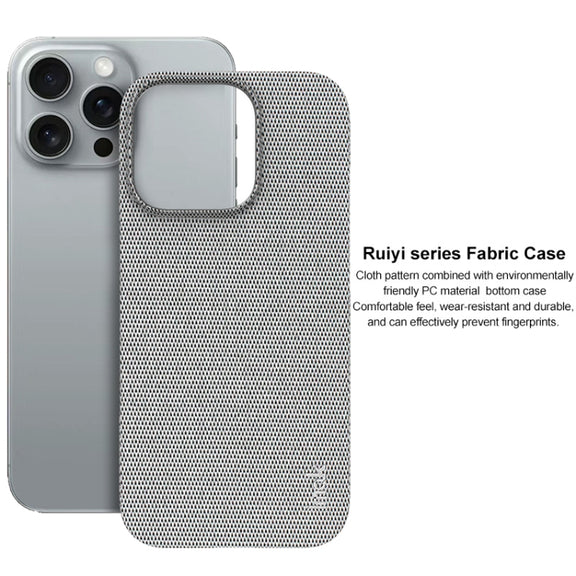 For iPhone 16 Pro imak Ruiyi Series Cloth Texture PU + PC Phone Case(Light Grey)