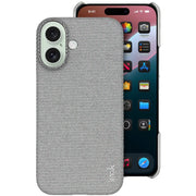 For iPhone 16 imak Ruiyi Series Cloth Texture PU + PC Phone Case(Light Grey)