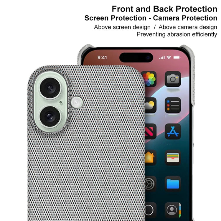 For iPhone 16 imak Ruiyi Series Cloth Texture PU + PC Phone Case(Light Grey)