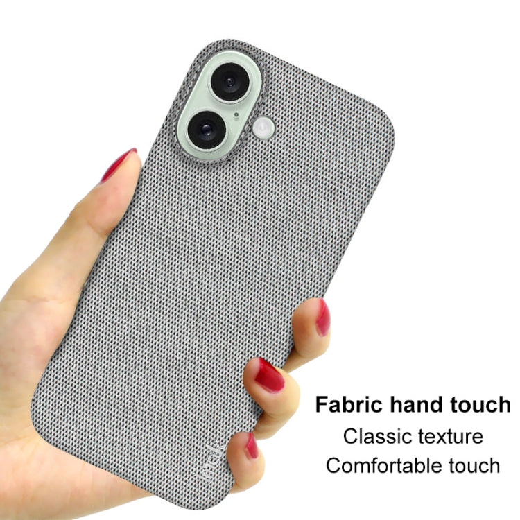 For iPhone 16 imak Ruiyi Series Cloth Texture PU + PC Phone Case(Light Grey)