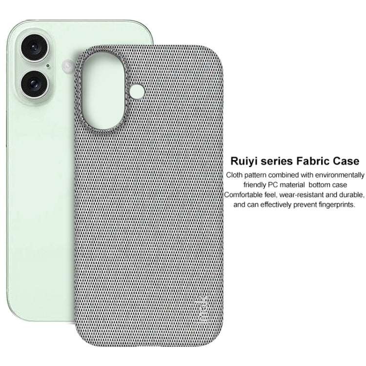 For iPhone 16 imak Ruiyi Series Cloth Texture PU + PC Phone Case(Light Grey)