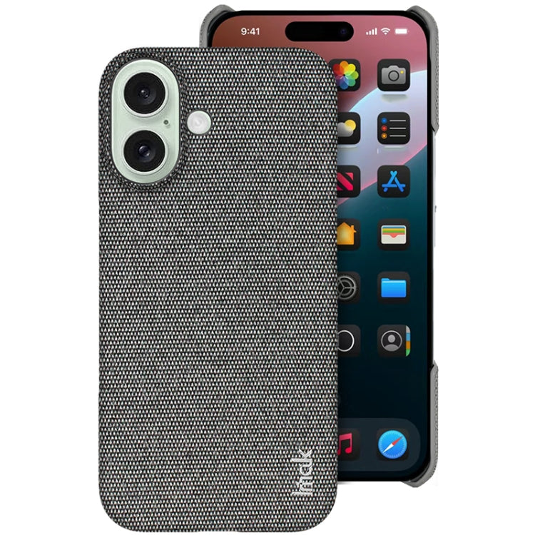 For iPhone 16 imak Ruiyi Series Cloth Texture PU + PC Phone Case(Dark Grey)