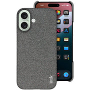 For iPhone 16 imak Ruiyi Series Cloth Texture PU + PC Phone Case(Dark Grey)