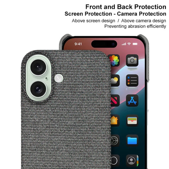 For iPhone 16 imak Ruiyi Series Cloth Texture PU + PC Phone Case(Dark Grey)