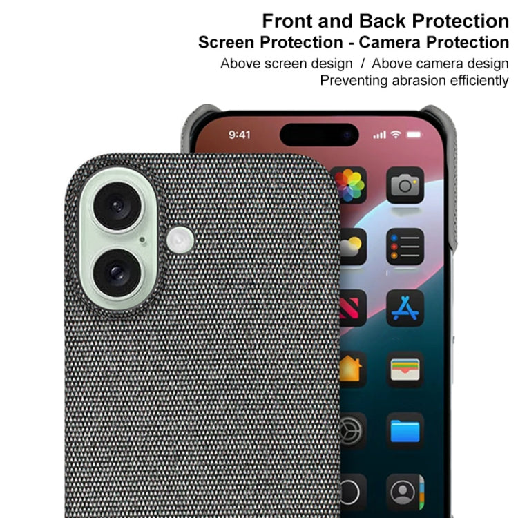For iPhone 16 imak Ruiyi Series Cloth Texture PU + PC Phone Case(Dark Grey)