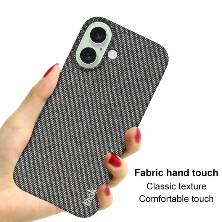 For iPhone 16 imak Ruiyi Series Cloth Texture PU + PC Phone Case(Dark Grey)