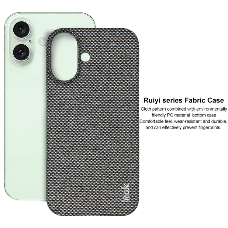 For iPhone 16 imak Ruiyi Series Cloth Texture PU + PC Phone Case(Dark Grey)