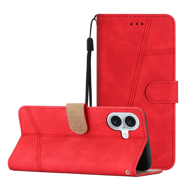 For iPhone 16 Skin-feel Stitching Leather Phone Case(Red)