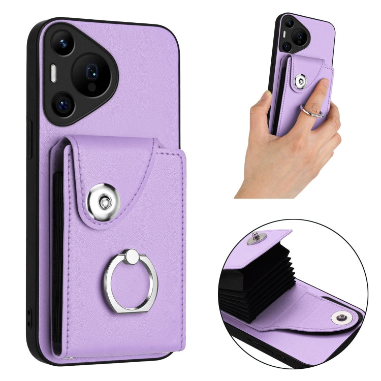 For Huawei Pura 70 Pro / 70 Pro+ Organ Card Bag Ring Holder Phone Case(Purple)