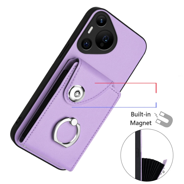 For Huawei Pura 70 Pro / 70 Pro+ Organ Card Bag Ring Holder Phone Case(Purple)