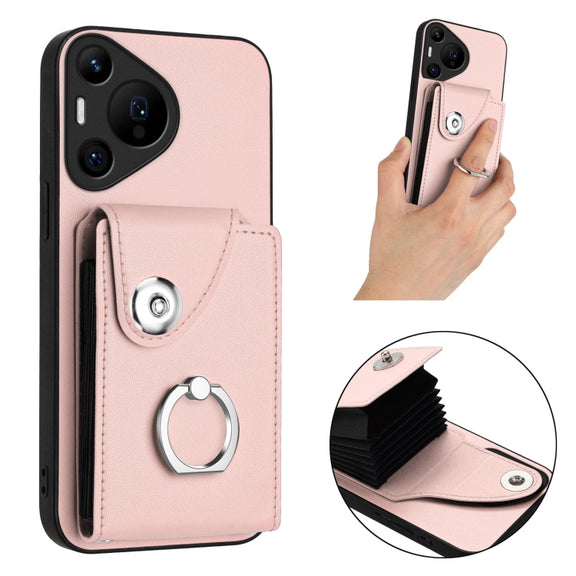 For Huawei Pura 70 Pro / 70 Pro+ Organ Card Bag Ring Holder Phone Case(Pink)