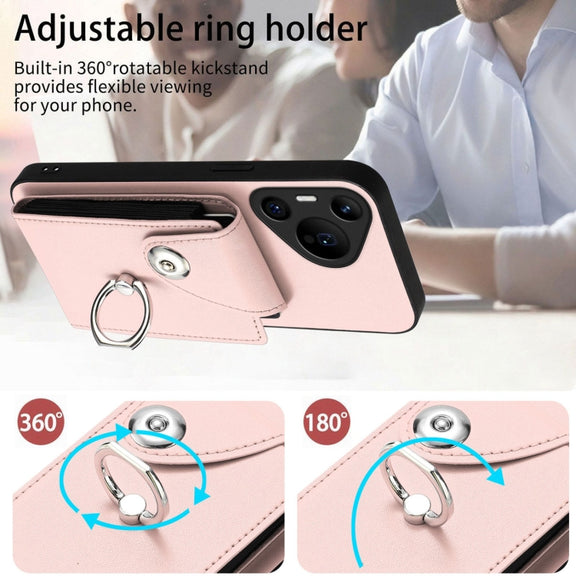 For Huawei Pura 70 Pro / 70 Pro+ Organ Card Bag Ring Holder Phone Case(Pink)