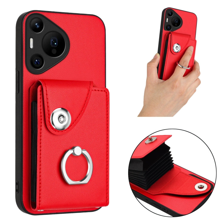For Huawei Pura 70 Pro / 70 Pro+ Organ Card Bag Ring Holder Phone Case(Red)