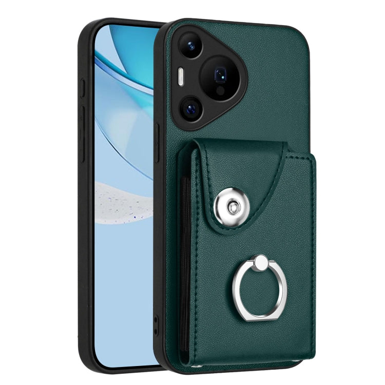 For Huawei Pura 70 Pro / 70 Pro+ Organ Card Bag Ring Holder Phone Case(Green)