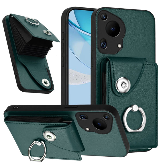 For Huawei Pura 70 Ultra Organ Card Bag Ring Holder Phone Case(Green)