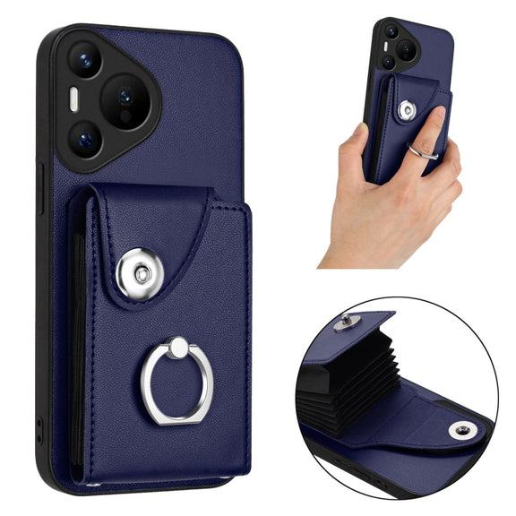 For Huawei Pura 70 Organ Card Bag Ring Holder Phone Case(Blue)