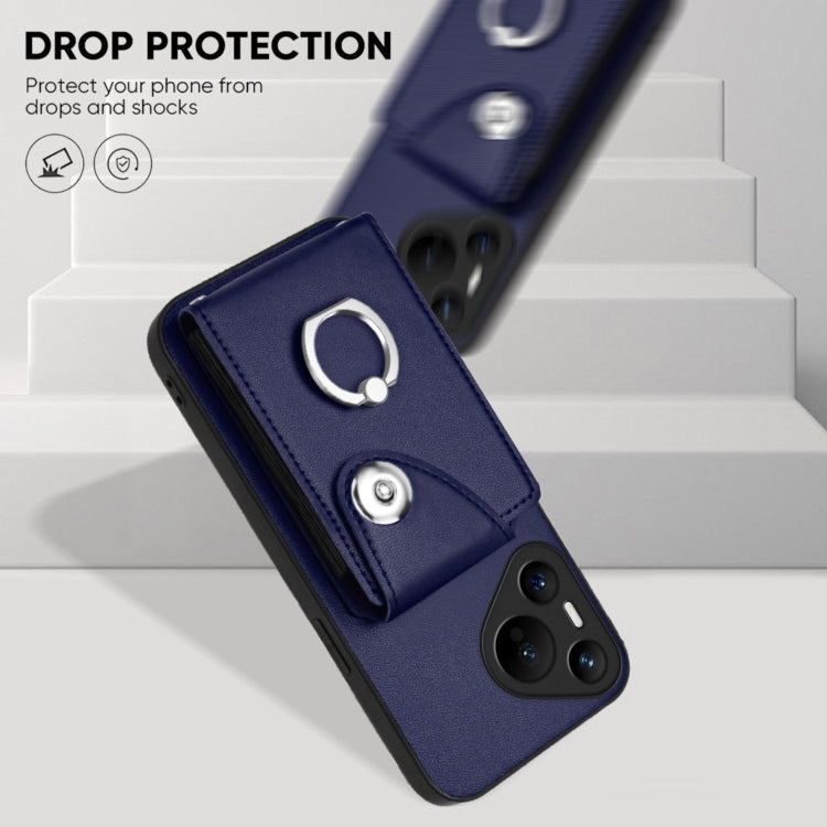 For Huawei Pura 70 Organ Card Bag Ring Holder Phone Case(Blue)