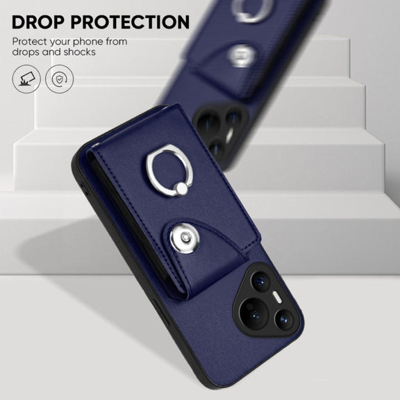 For Huawei Pura 70 Organ Card Bag Ring Holder Phone Case(Blue)