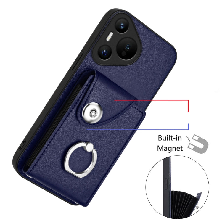 For Huawei Pura 70 Organ Card Bag Ring Holder Phone Case(Blue)