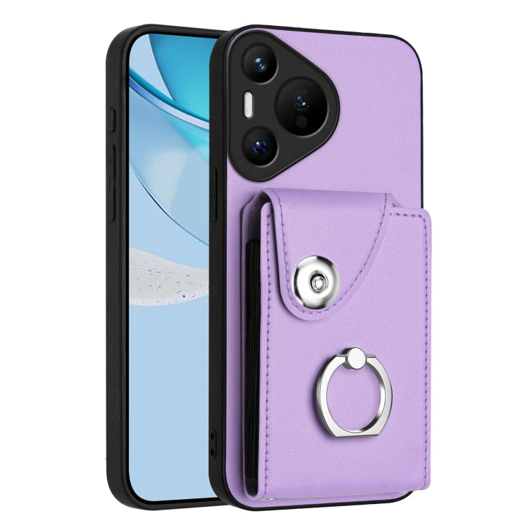For Huawei Pura 70 Organ Card Bag Ring Holder Phone Case(Purple)