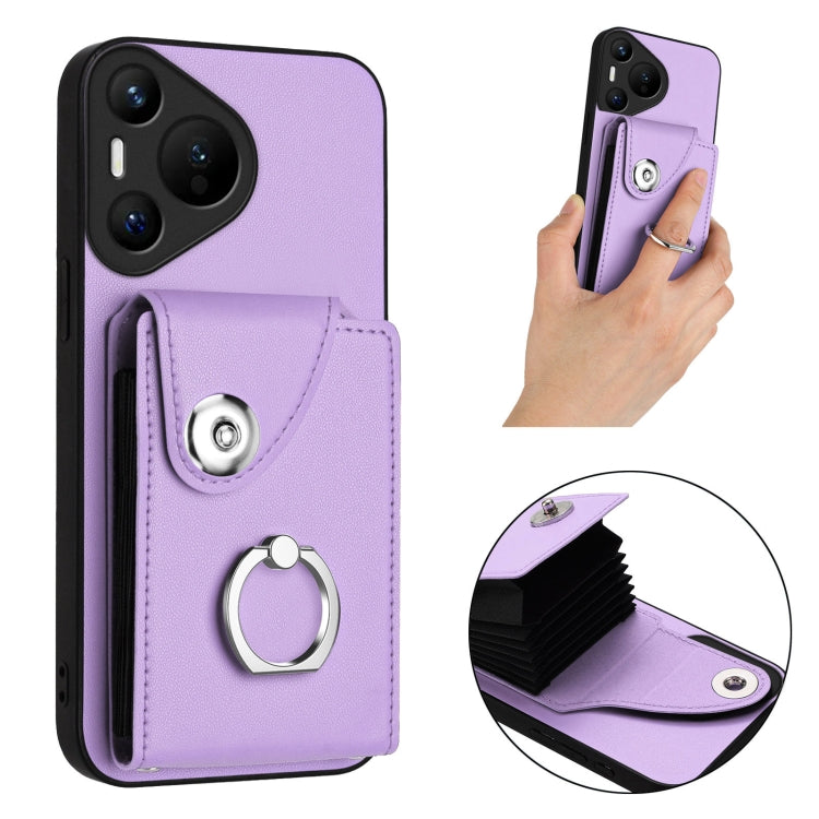 For Huawei Pura 70 Organ Card Bag Ring Holder Phone Case(Purple)