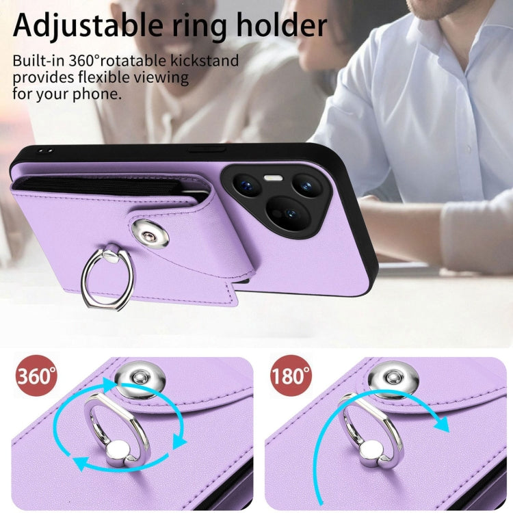 For Huawei Pura 70 Organ Card Bag Ring Holder Phone Case(Purple)