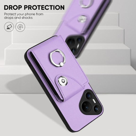 For Huawei Pura 70 Organ Card Bag Ring Holder Phone Case(Purple)