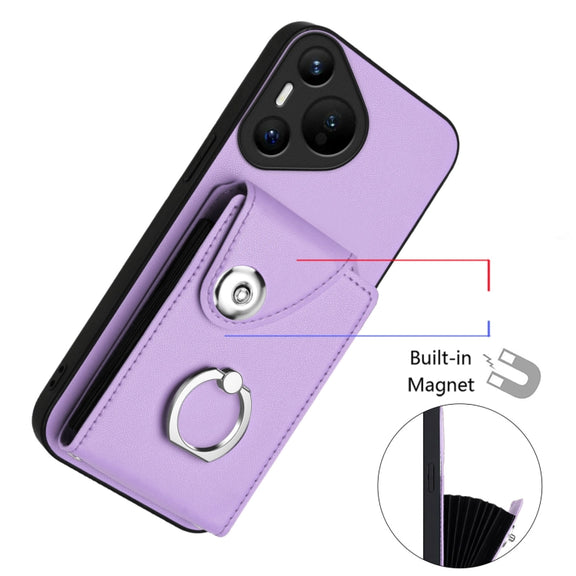 For Huawei Pura 70 Organ Card Bag Ring Holder Phone Case(Purple)