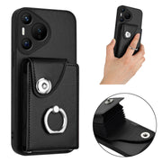 For Huawei Pura 70 Organ Card Bag Ring Holder Phone Case(Black)