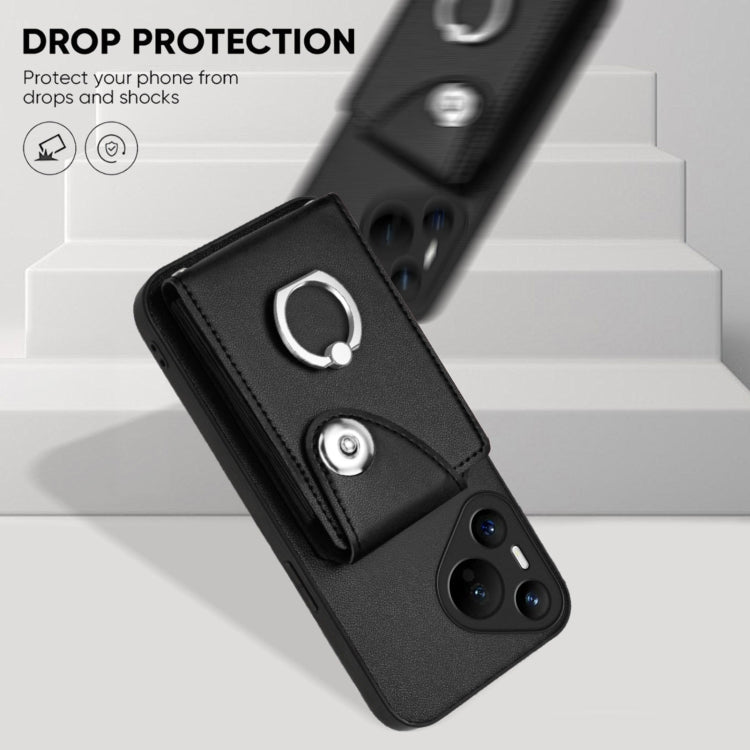 For Huawei Pura 70 Organ Card Bag Ring Holder Phone Case(Black)