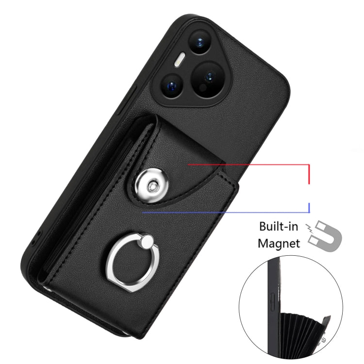For Huawei Pura 70 Organ Card Bag Ring Holder Phone Case(Black)