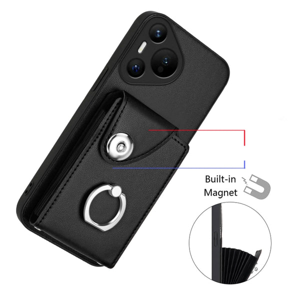 For Huawei Pura 70 Organ Card Bag Ring Holder Phone Case(Black)