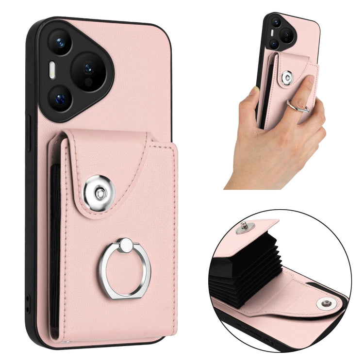 For Huawei Pura 70 Organ Card Bag Ring Holder Phone Case(Pink)